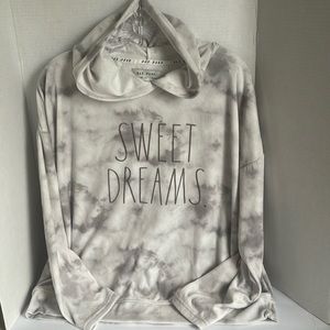 Rae Dunn women’s grey and white Tye dyed hooded sweatshirt size Lrg.